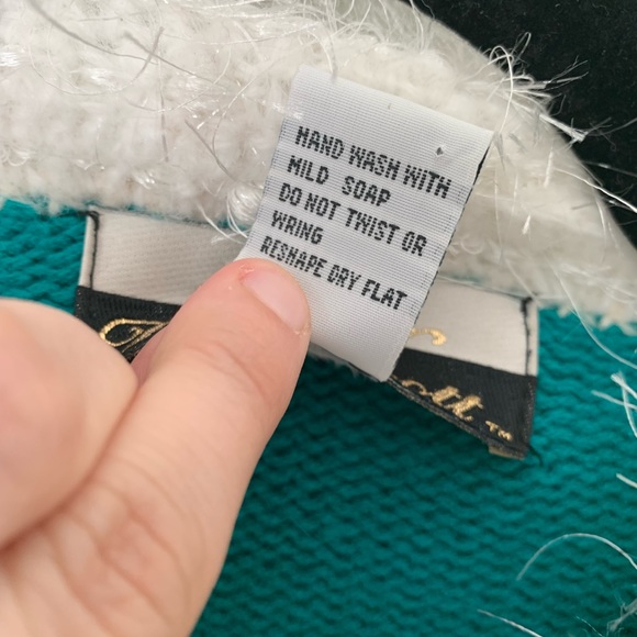 Dana Scott Pullover Crewneck Sweater Multicolor Teal Gold Geometric M 80s 90s - Picture 8 of 10